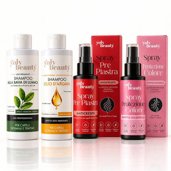 Kit Hair Ritual 4 in 1 Yoly Beauty – Shampoo Nutrienti, Spray Anticrespo e Protezione Colore per Capelli Morbidi e Luminosi